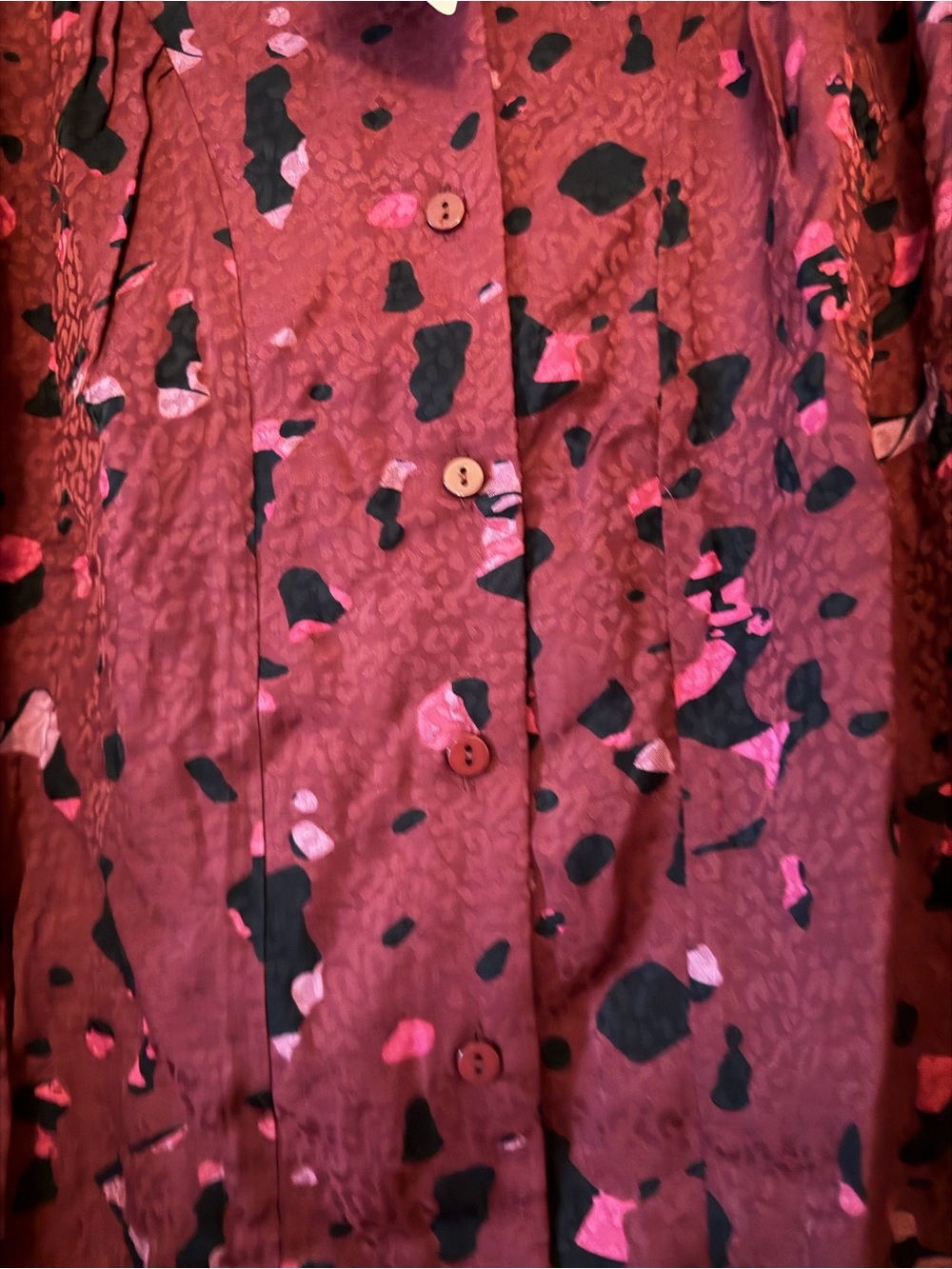ba&sh Burgundy Printed Button-Front Blouse with Pink and Black Accents - Picture 3 of 6